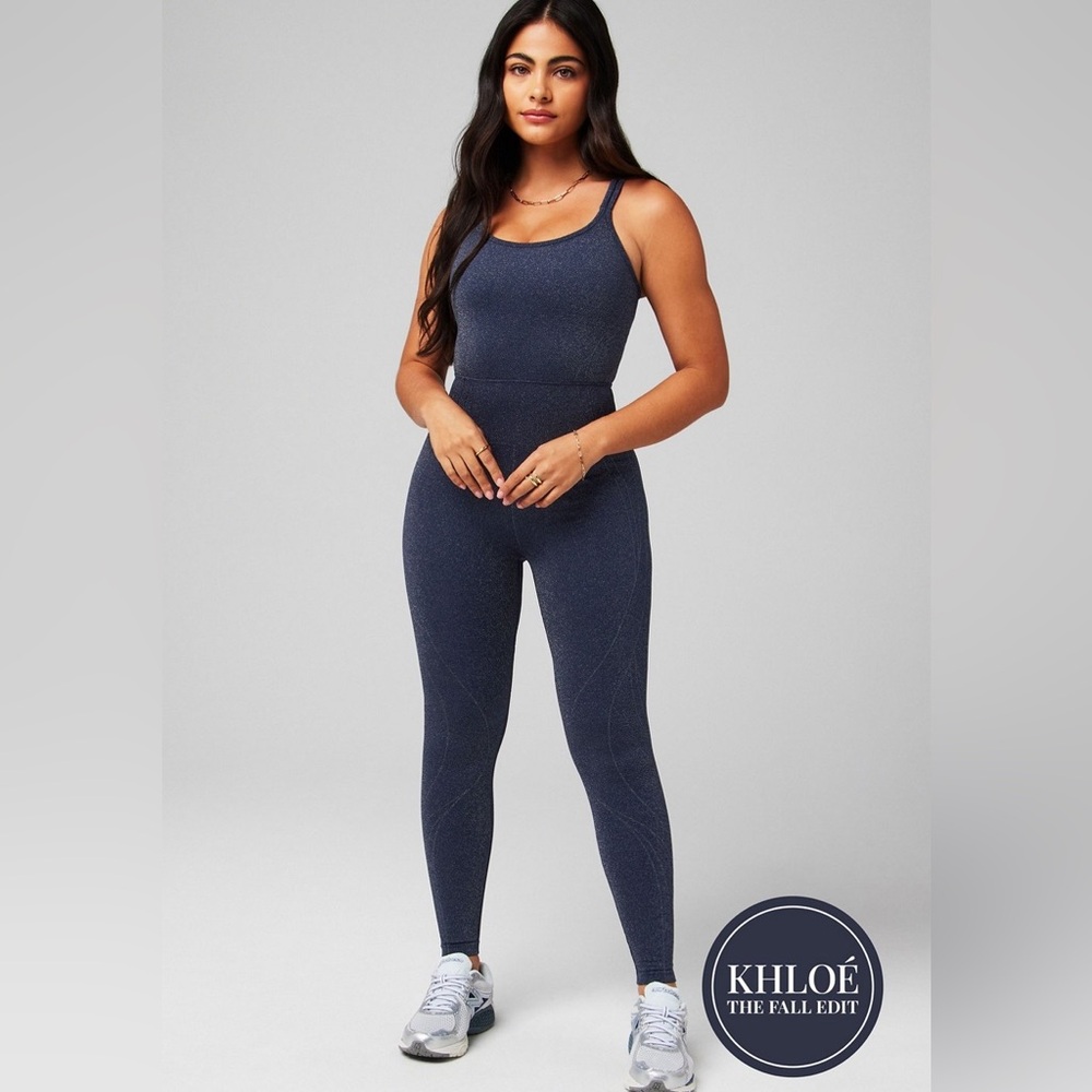Khloe Kardashian navy glitter seamless jumpsuit NWOT